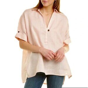 GO SILK 100% Linen Tunic Top Oversized Lagenlook size L Blush Pink Resort Boxy